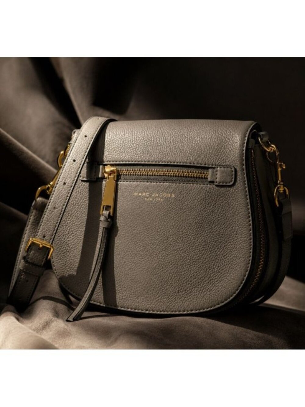 Marc Jacobs Nomad Crossbody Bag Pebbled Leather Saddle Shoulder Handbag Gray - Picture 2 of 16